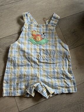 Starting Out Blue & Yellow Plaid Baby Overalls with Animal Appliqué